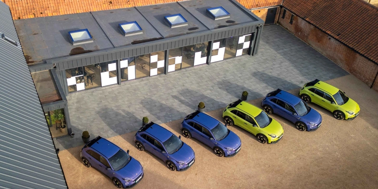 Cars in the enclosed courtyard